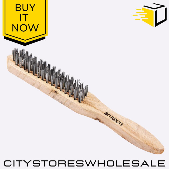 4 Row Wire Brush Amtech With Wooden Handle Heavy Duty Cleaning Tool Metal Rust