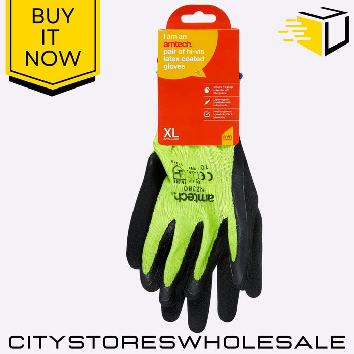 Latex Palm Coated Amtech Work Gloves Grip Safety Builders Gardening XL Size 10
