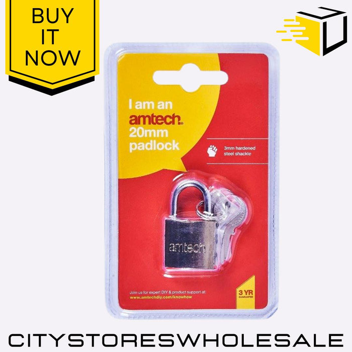 20mm Padlock Amtech With 3 Keys Secure Mini Brass Lock For Luggage & Lockers