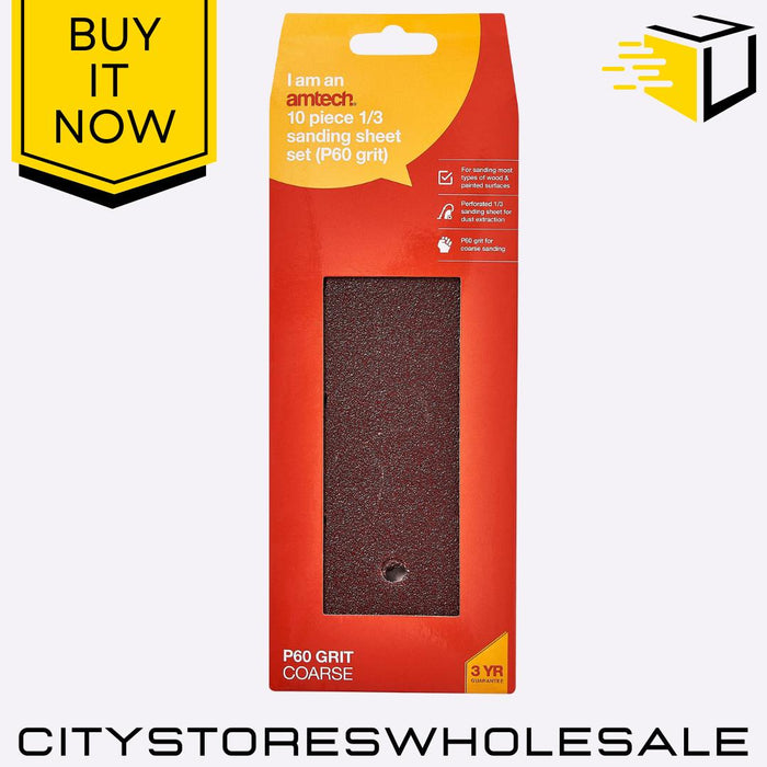 1/3 Sanding Sheets Amtech P80 Grit 93x230mm For Orbital Sheet Sander (10 Pack)
