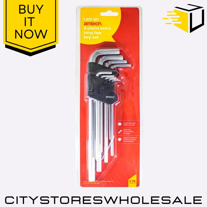 9pc Extra Amtech Long Metric Hex Allen Key Set 1.5-10mm Durable Steel Tools