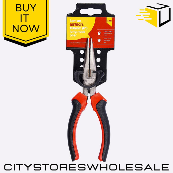 6" Long Nose Pliers Amtech Precision Gripping Cutting DIY Tool Soft Grip Handle