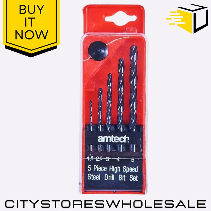 5pc High Speed Amtech Steel Drill Set Durable Metal Drills Wood, Metal