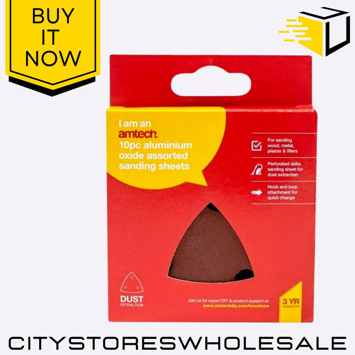 Aluminium Oxide Sanding Amtech Sheets Assorted Grits With Dust Extraction 10pk