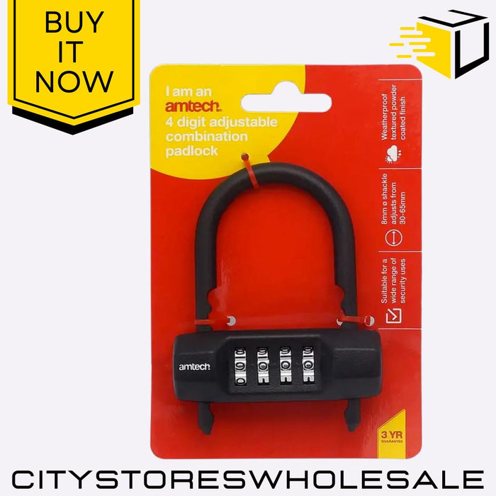 4-Digit Adjustable Amtech Combination Padlock 30-65mm Security Lock
