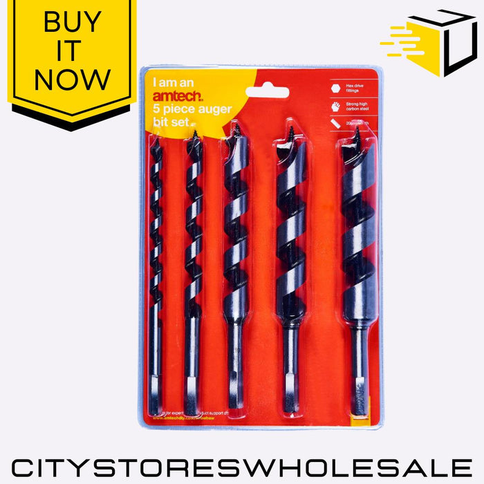 Auger Bit Set Amtech 5pc (10-25mm) Wood Drill Bits Hex Shank For Power Tools