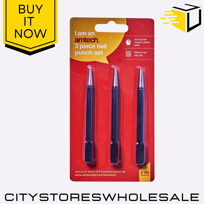 Nail Punch Set Amtech 3pc Precision Steel Punches For Wood Metal Carpentry