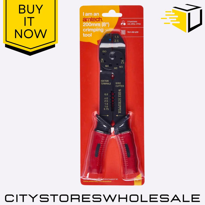 200mm 8" Amtech Crimping Tool Wire Cutter Stripper Pliers Multi-Purpose Durable