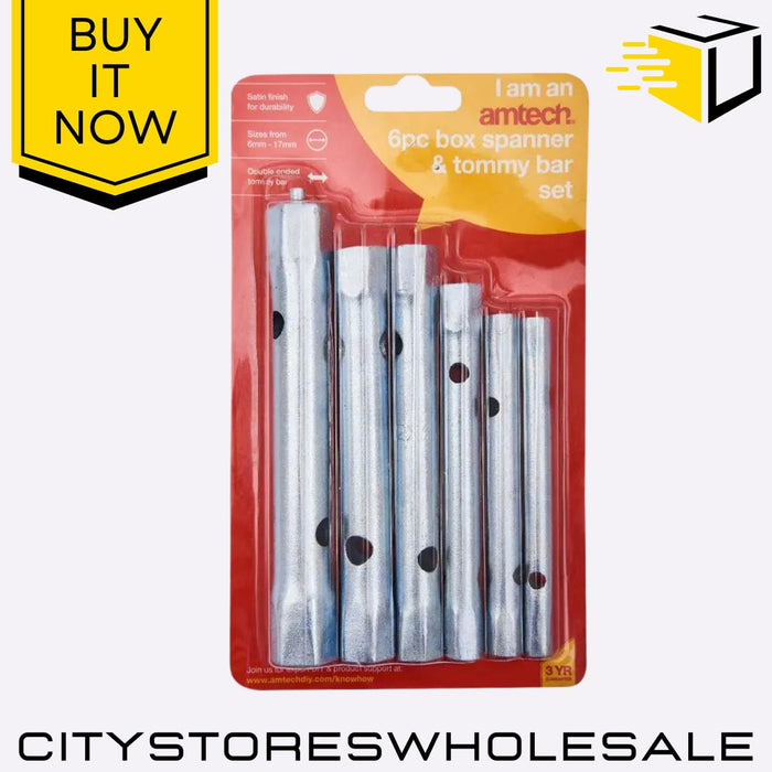6pcs Box Spanner Amtech & Tommy Bar Set Durable Chrome Plated Steel Wrench Kit