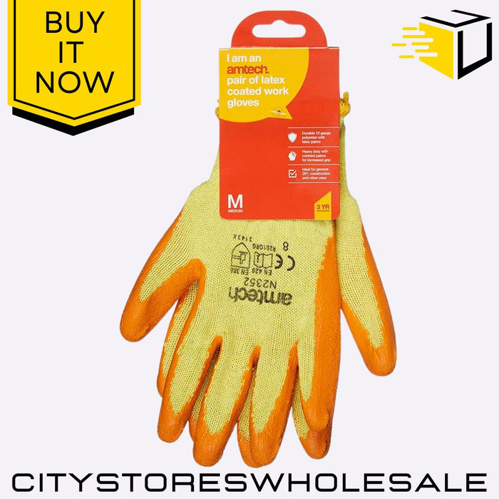 Latex Palm Coated Amtech Work Gloves Durable Grip Safety Gloves Size 8 Medium