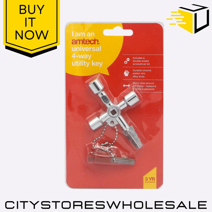 Universal 4-Way Amtech Utility Key For Gas, Water, And Electric Meters, Locking