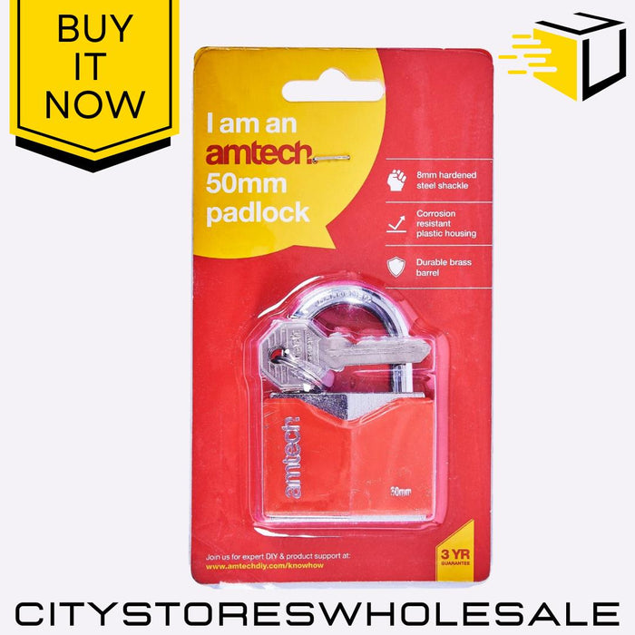 50mm Rhombic Amtech Chrome Plated Iron Padlock With Keys Heavy Duty Security