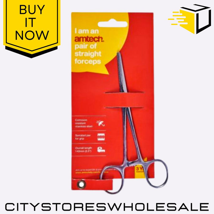 5.5 Inch Straight Amtech Forceps Stainless Steel Precision Tweezers Locking Clam
