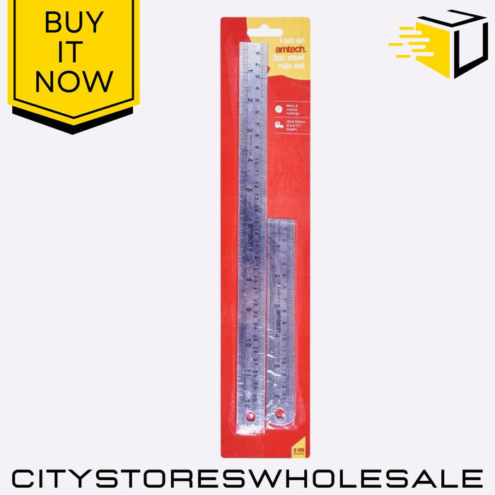 Steel Ruler Set Amtech Metal Rulers With Metric & Imperial 2 Pack