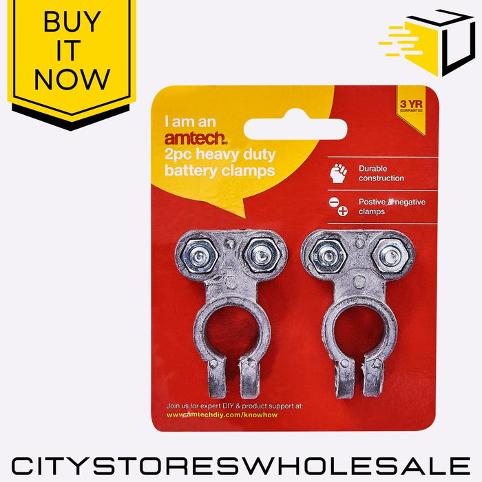 Heavy Duty Battery Amtech Clamps 2 Pack Strong Copper Jaw Booster Cable Clips