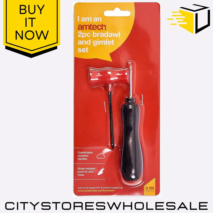 Bradawl & Gimlet Amtech Set 2pc Hand Tool Set For Wood, DIY, Craft & Drilling