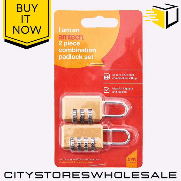 Combination Amtech Padlock Heavy Duty Secure Lock For Bags, Luggage 2 Pack