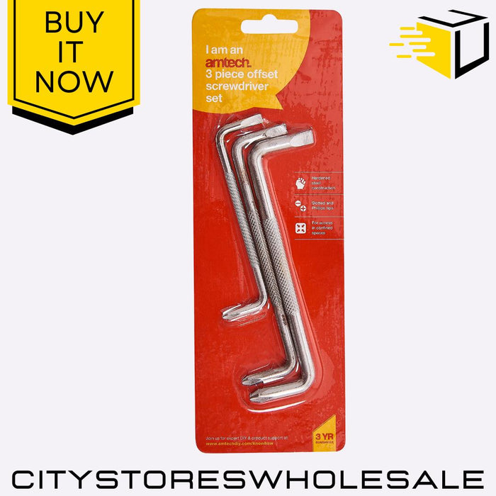 3pcs Offset Amtech Screwdriver Set Angled Slotted & Phillips Tool Kit