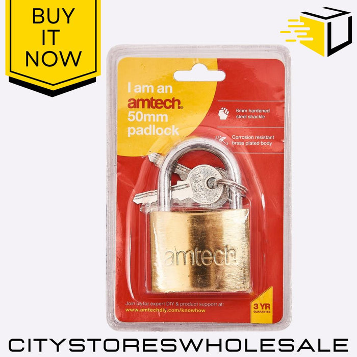 50mm Padlock With Amtech 3 Keys Heavy Duty Security Lock for Home & Outdoors