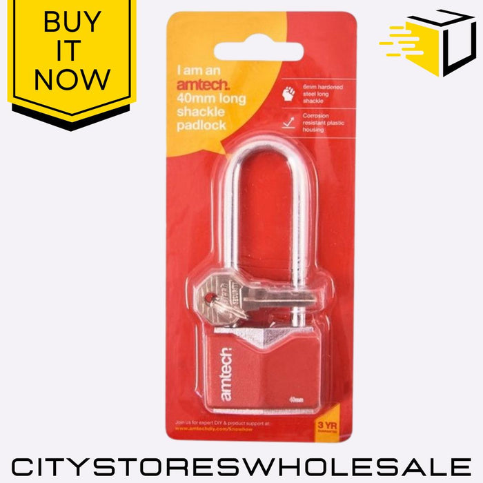 Long Shackle Amtech Padlock 40mm Chrome Plated Iron Rhombic Design With 3 Keys