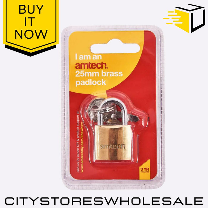 25mm Padlock With 3 Keys Amtech Durable Security Lock For Luggage, Toolbox, Shed