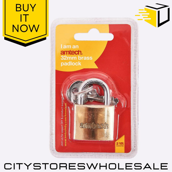 32mm Brass Padlock Amtech Heavy Duty Security Lock for Home & Outdoor Use