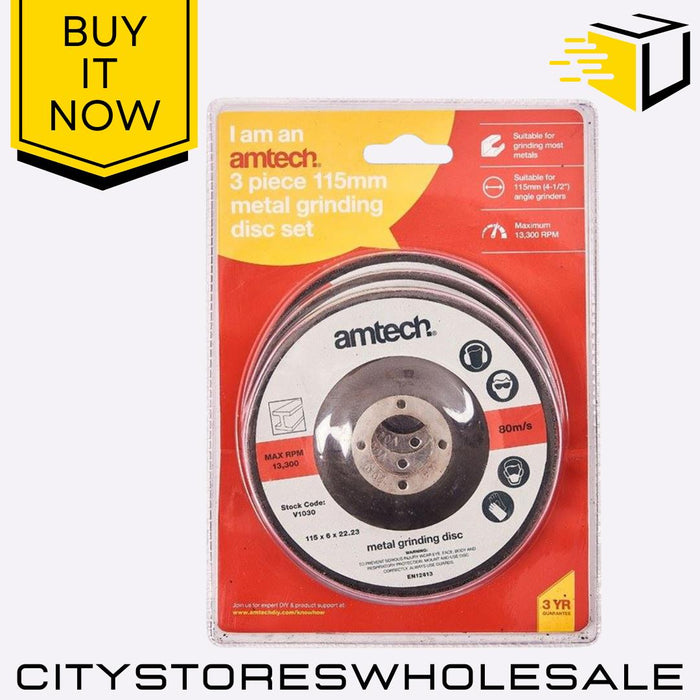 115mm Metal Grinding Amtech Discs 3 Pack 6mm Thick, 22.23mm Bore Angle Grinde