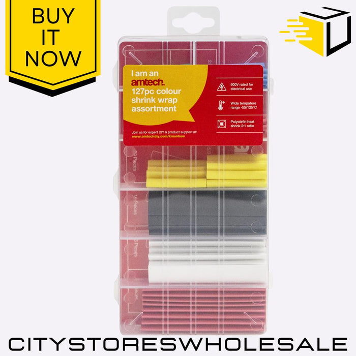 Heat Shrink Amtech Tubing Assortment Multi-Colour, Electrical Wire 127pc