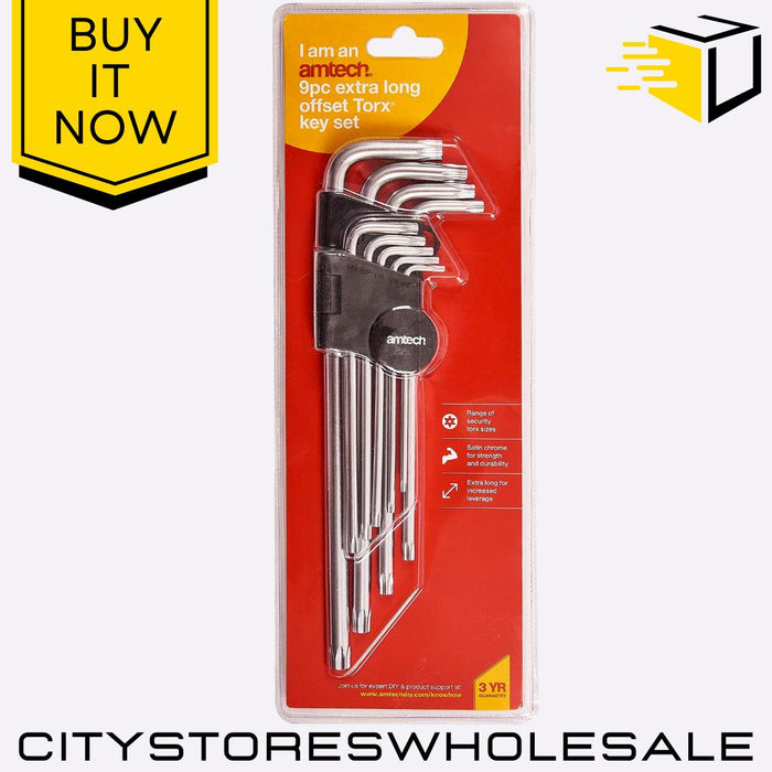 9pc Extra Long Amtech Offset Torx Key Set T-Handle Star Wrench Durable Tools