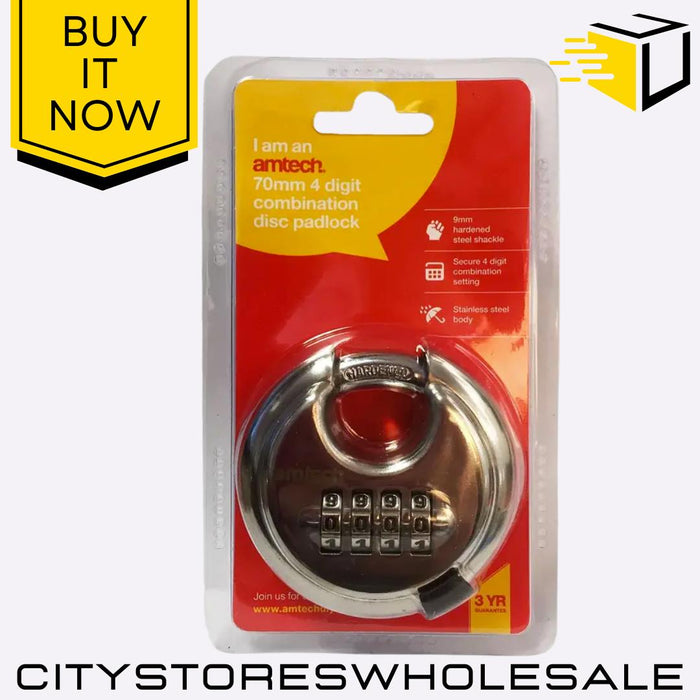 70mm 4-Digit Amtech Combination Disc Padlock Heavy Duty Security Lock For Sheds