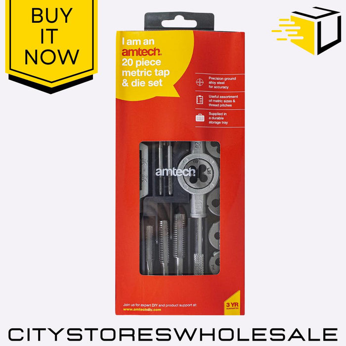 20 Piece Assorted Amtech Metric Tap & Die Set Thread Cutting Tool Kit For Metal