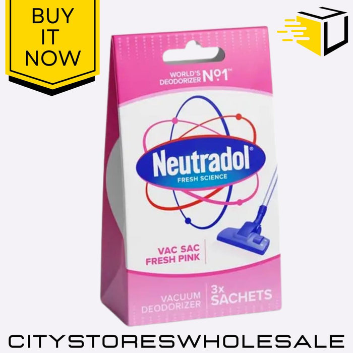 Fresh Pink Vacuum Deodorizer Sachets Eliminates Odours, Freshens 3pk Neutradol