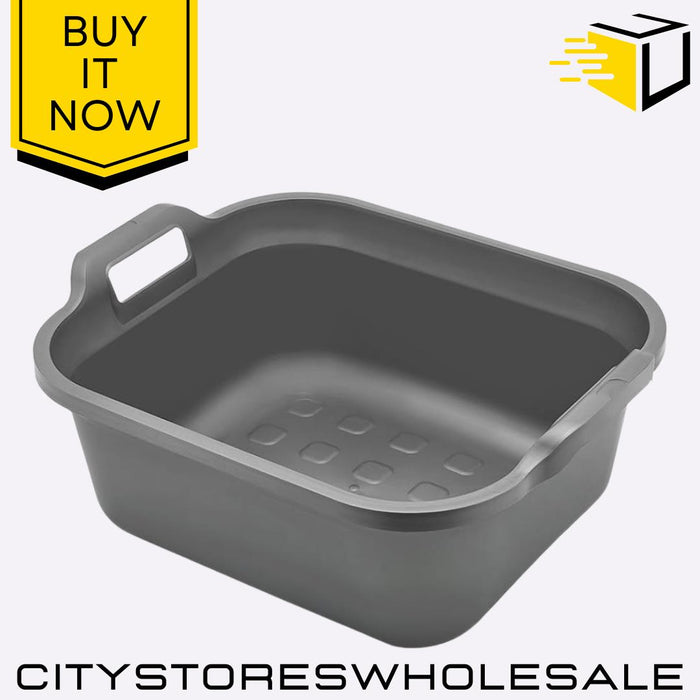 Silver Rectangular 10L Bowl with Handle Durable Washing Up 39x32x14cm Addis