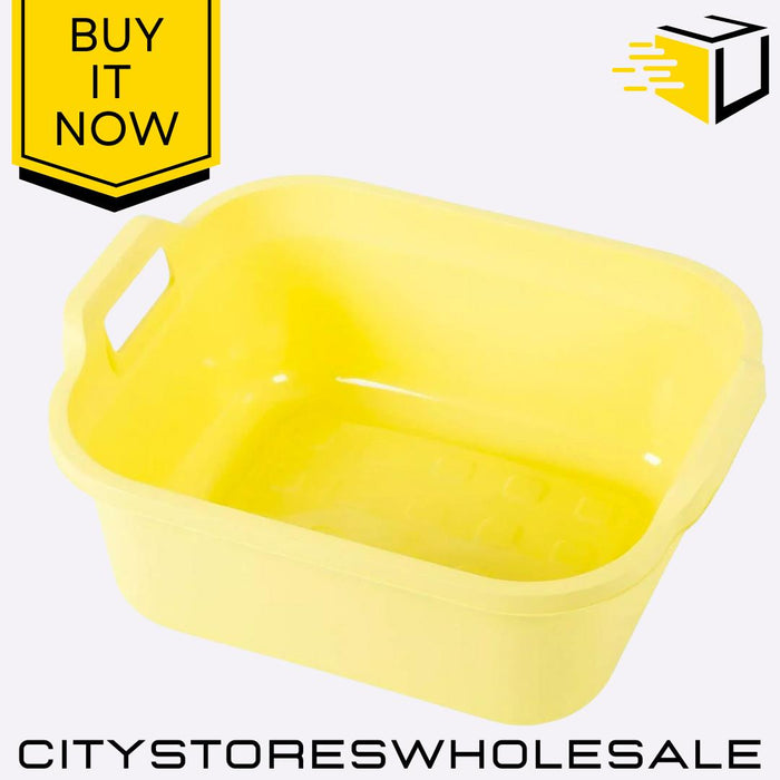 Vanilla Yellow Rectangular 10L Bowl Handle Durable Washing Up 39x32x14cm Addis
