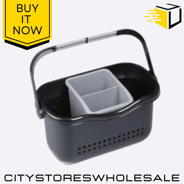 Sink Caddy Black & Grey Organiser For Sponge, Brush & Dishwashing Items Addis