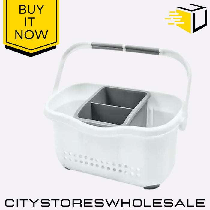 Sink Caddy White & Grey Organiser For Sponge, Brush & Dishwashing Items Addis