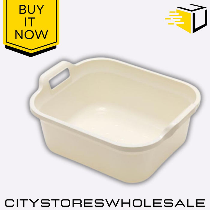 Cream Rectangular 10L Bowl with Handle Durable Washing Up 39x32x14cm Addis