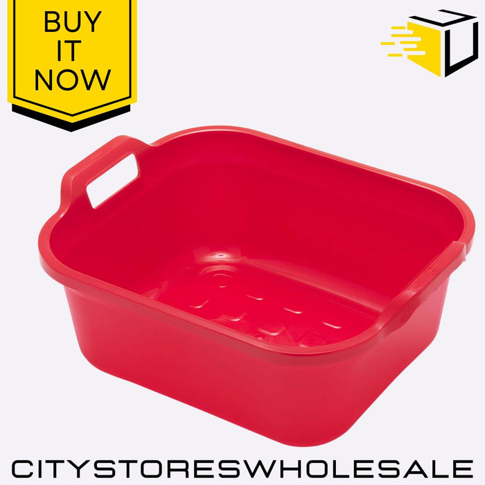 Red Rectangular 10L Bowl with Handle Durable Washing Up 39x32x14cm Addis