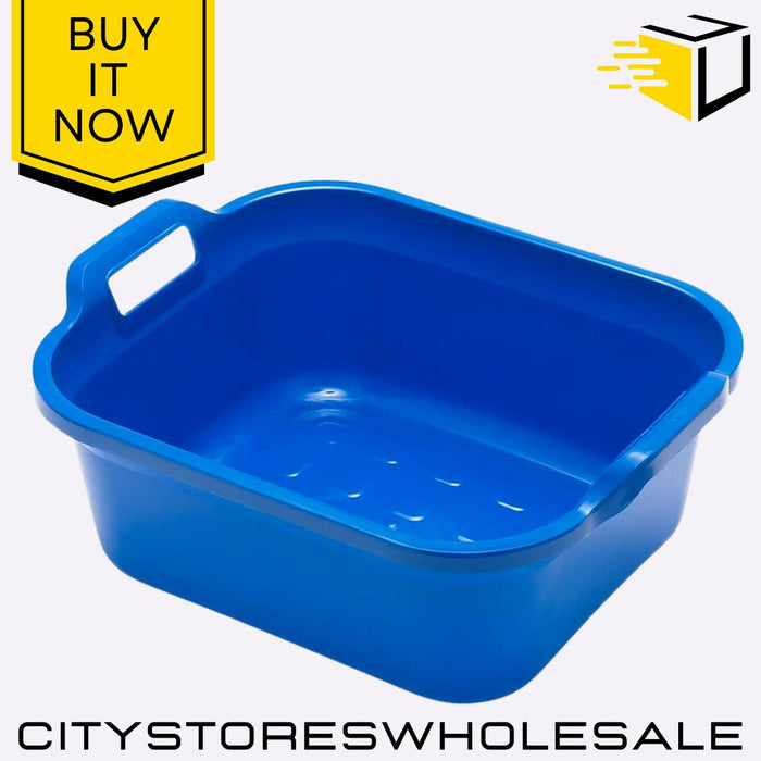 Maritine Blue Rectangular 10L Bowl Handle Durable Washing Up 39x32x14cm Addis
