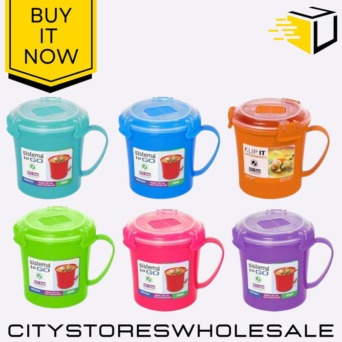 Klip It Soup Mug 656ml Microwave Safe Container Assorted Colour Sistema