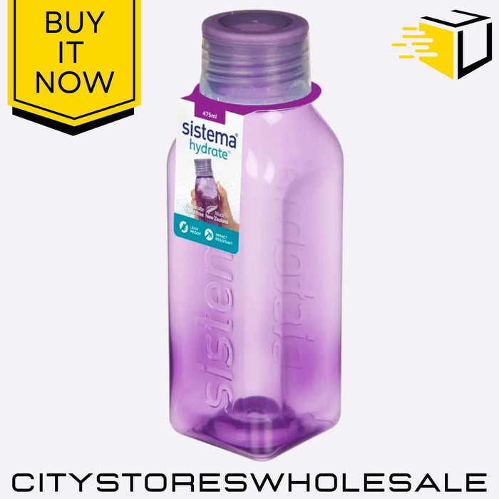 Square Water Bottle 725ml Assorted Colour BPA Free Leak Proof Hydration Sistema
