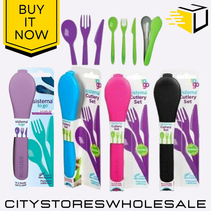 Travel Cutlery Set With Carry Case Reusable Fork Spoon Assorted Sistema