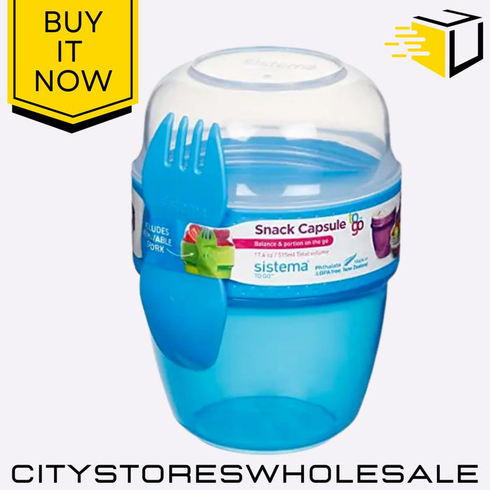 Snack Capsule Food Storage Container Lunch Box Assorted Colours 515ml Sistema