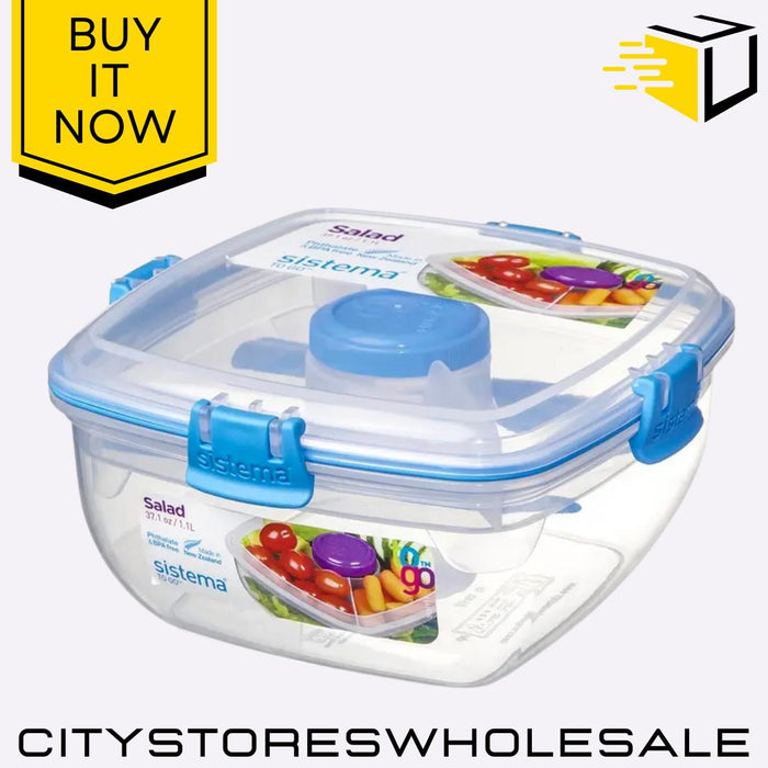 Klip It Salad To Go Container 1.1L BPA-Free Lunch Box With Cutlery Sistema
