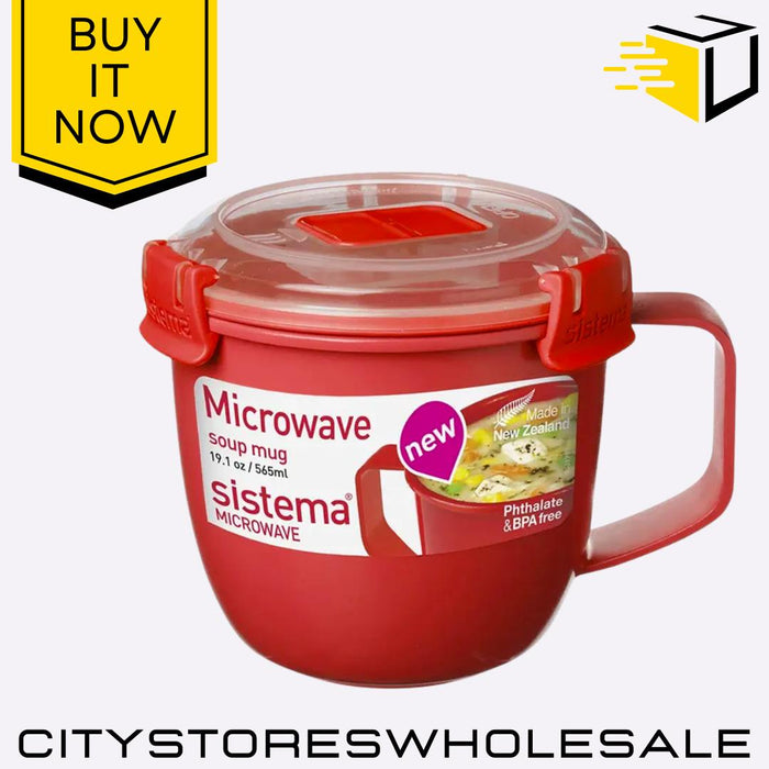 Microwave Soup Mug 565ml Small BPA-Free Container Lid Various Colour Sistema