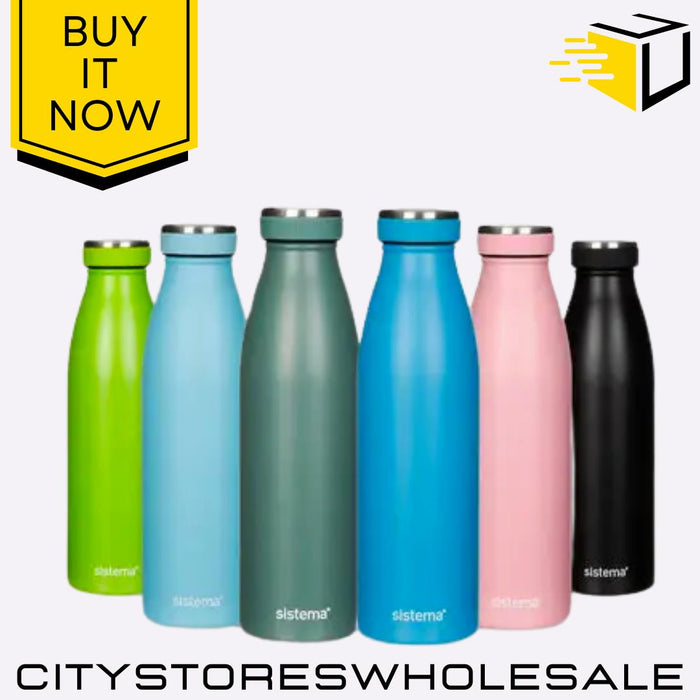 Double Walled Stainless Steel Bottle Multicolour 500ml Leak Proof Sistema