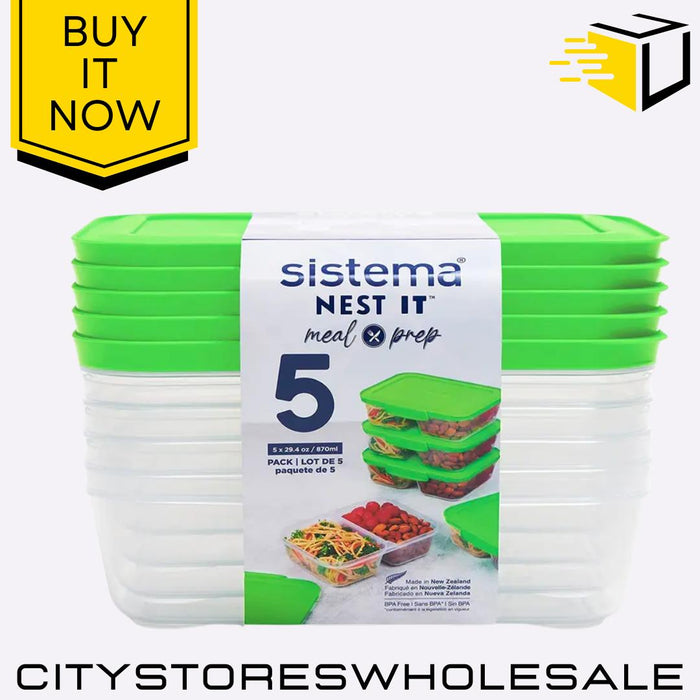 Nest It Meal Prep Containers BPA Free Food Storage 870ml 5 Pack Sistema