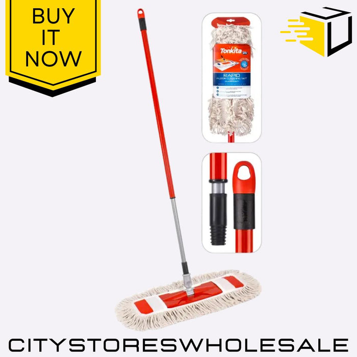Rapid Flat Mop Telescopic Handle Floor Cleaner Microfibre Washable Pads Tonkita