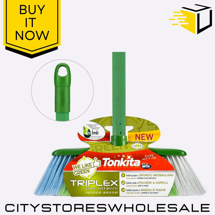 We Like Green Triplex Indoor Soft Broom With Stick Lightweight Sweep Tonkita