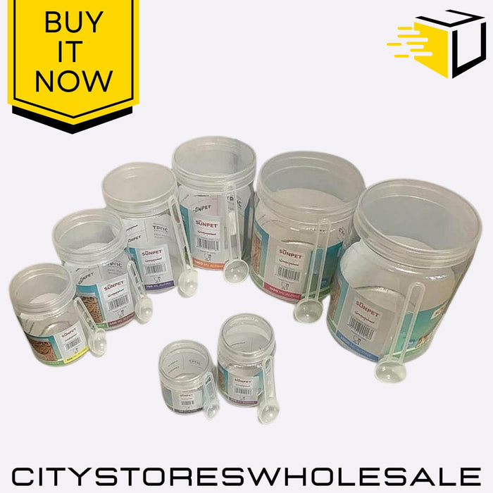 Alpine 100ml Round Plastic Food Storage Jar with Spoon Set of 6 Sunpet